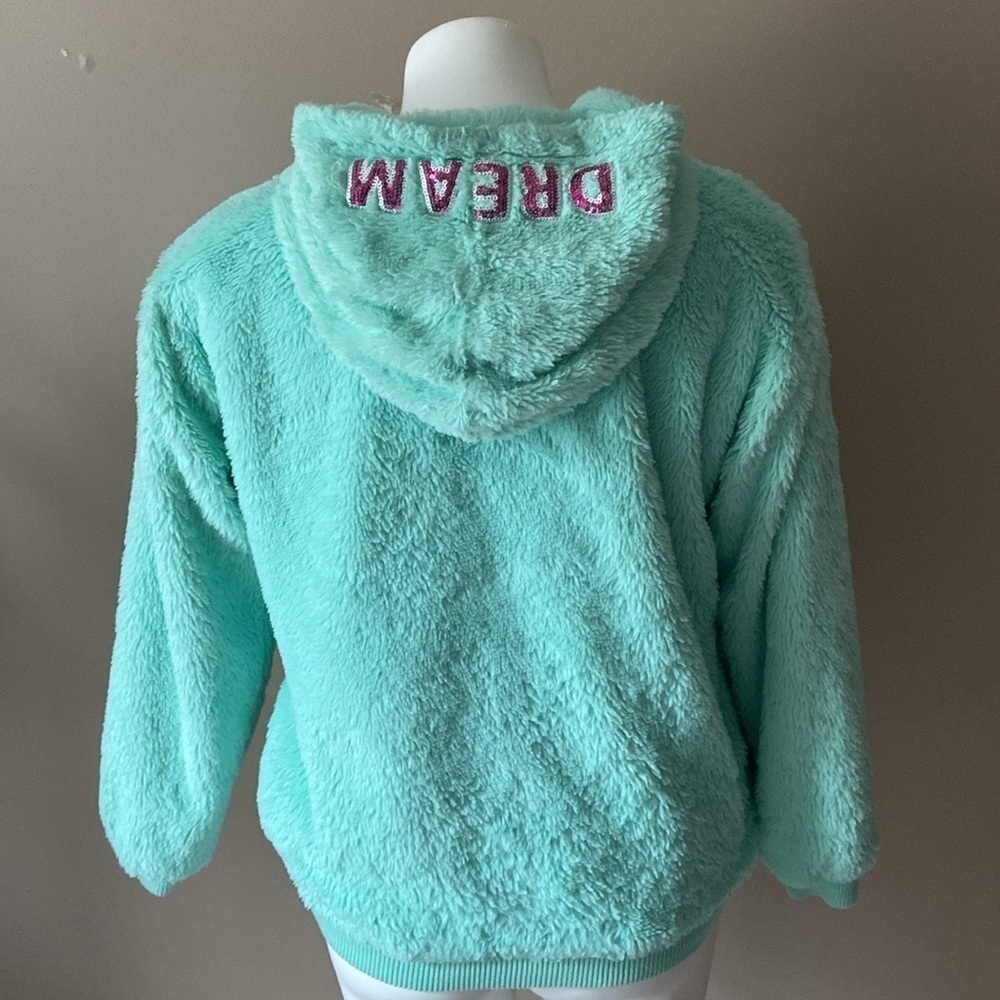 Betsey Johnson Dream Mint Green Pullover Plush Rainbow Hoodie Size Large - Picture 3 of 6